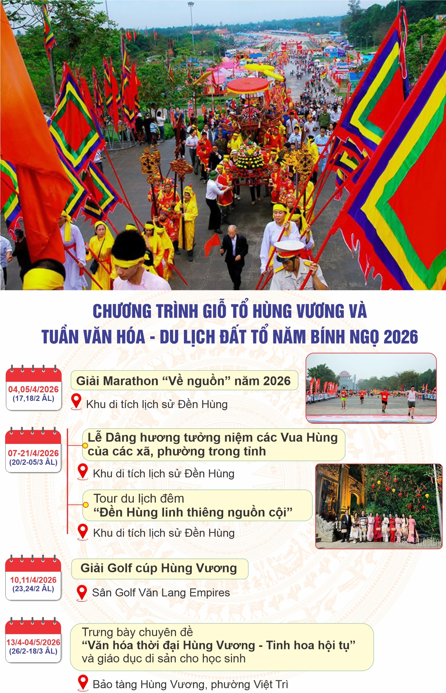 Infographic chương trình Giỗ Tổ Hùng Vương – Lễ hội Đền Hùng 2026